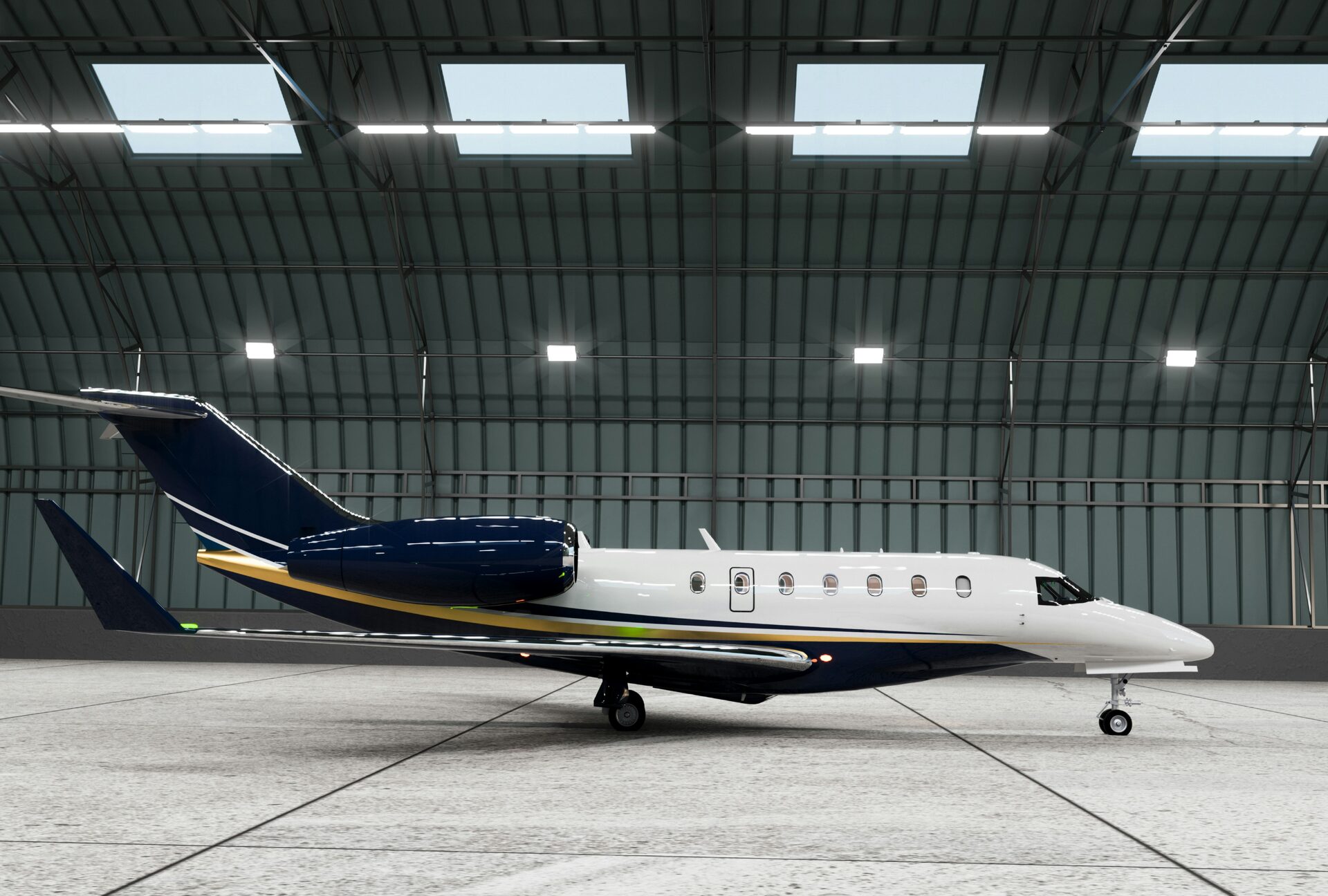 Polytronix business aviation image, showing a business jet in an airport.