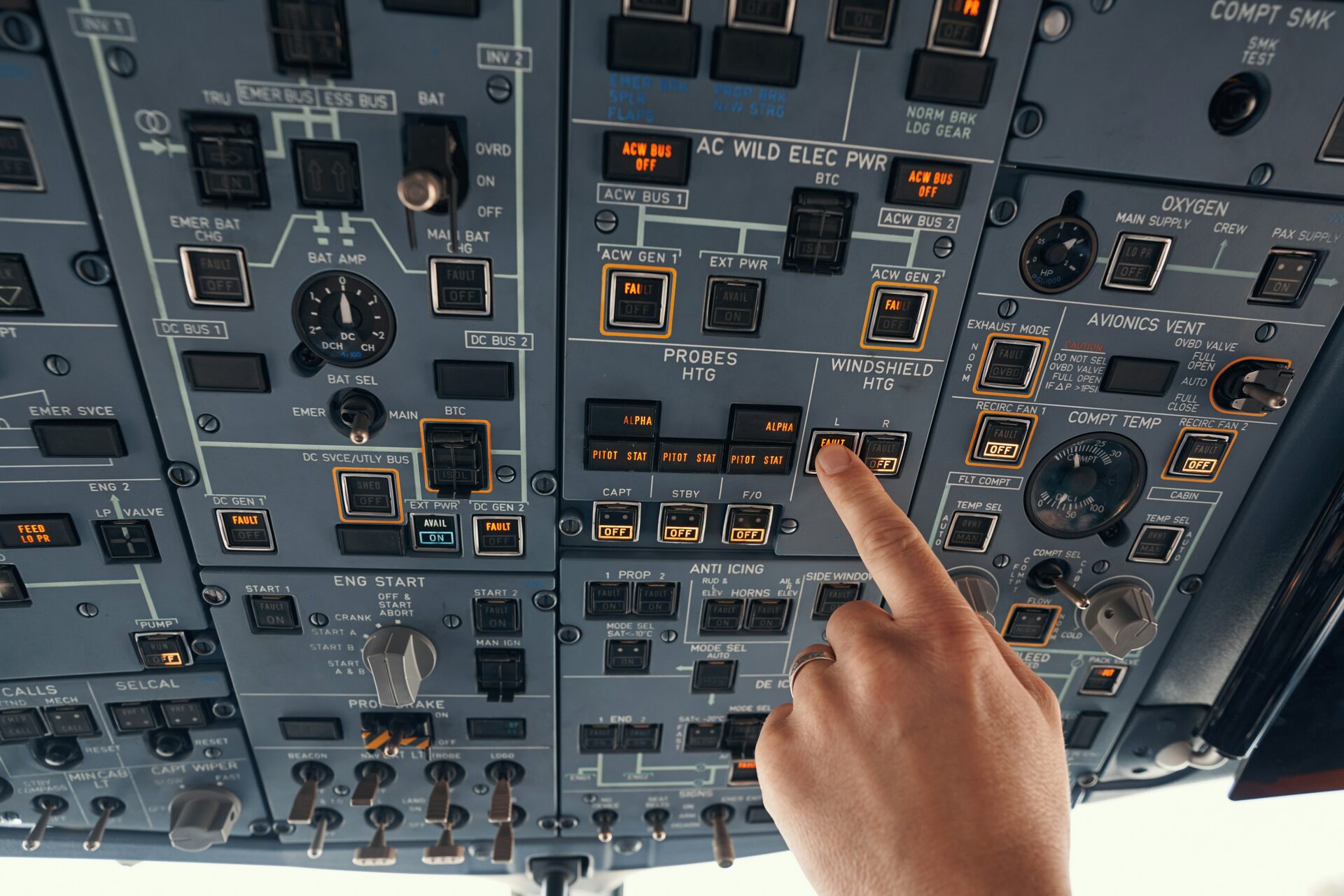 Polytronix instrument lighting image, showing NVIS-compatible backlighting in an aircraft cockpit.